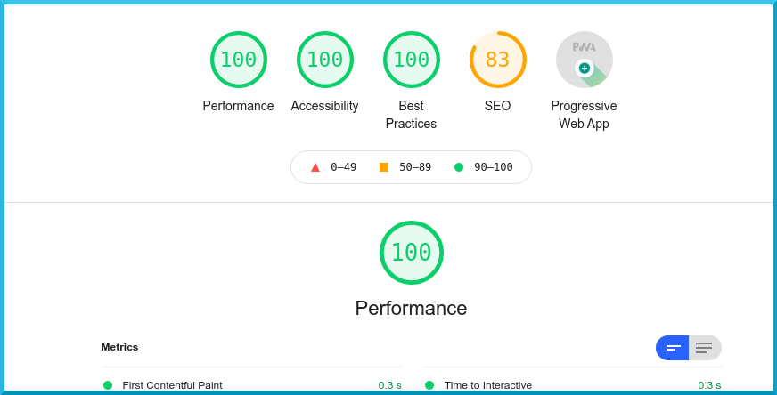 Lighthouse report